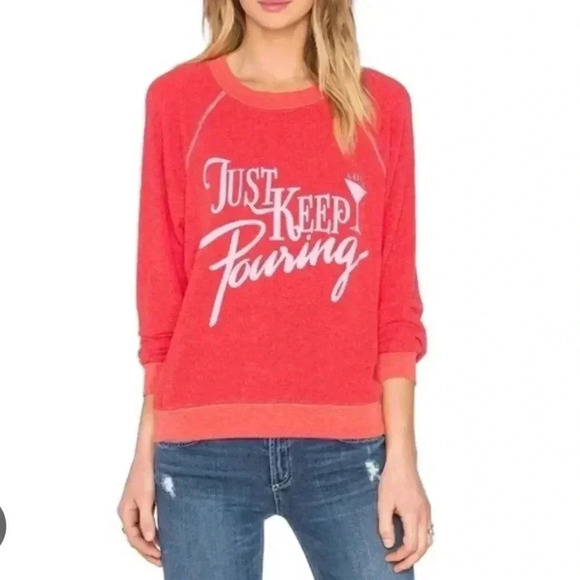 Wildfox just keep pouring orange crewneck sweater sz medium - Picture 3 of 11